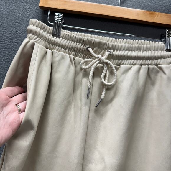 Avec Les Filles Pants Womens Small Cream Faux Leather Jogger Drawstring Waist - Picture 6 of 9